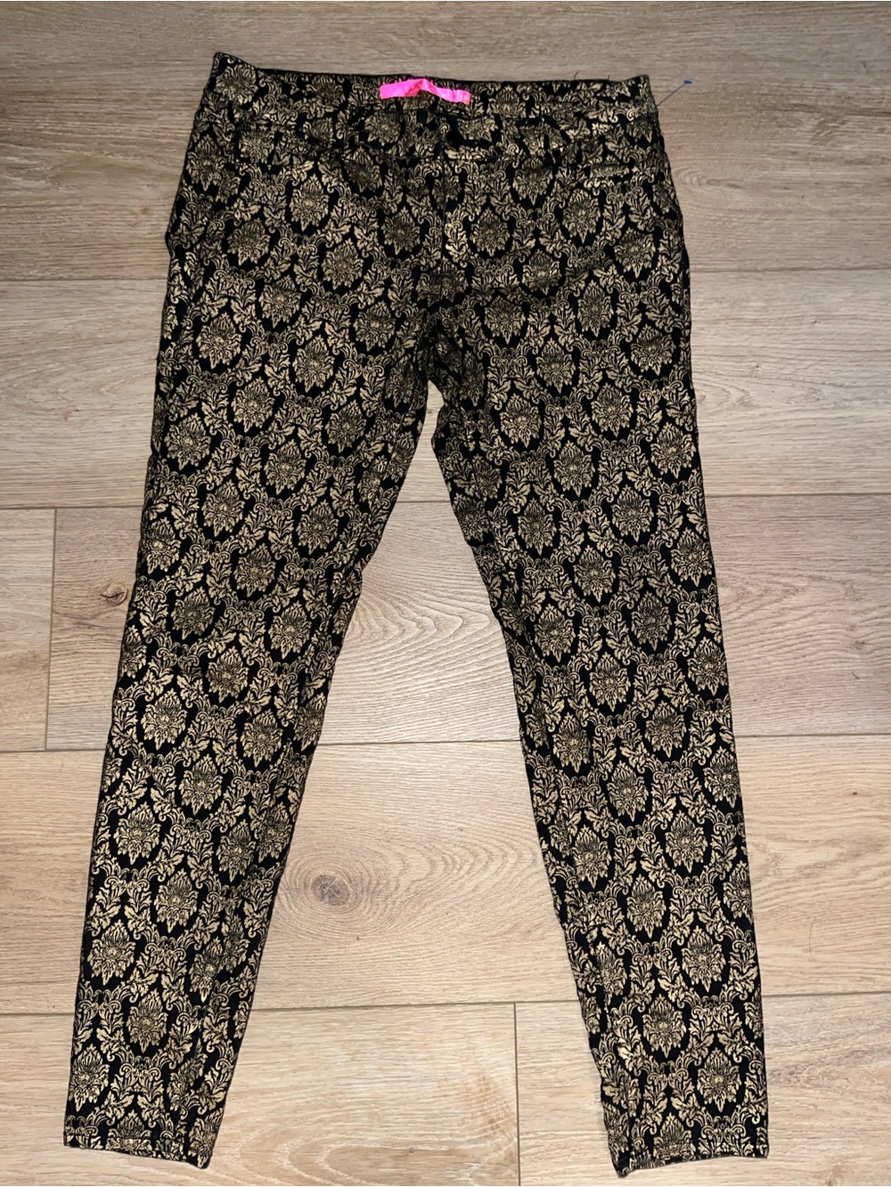 Tinseltown Black Pants with Metallic Gold Damask